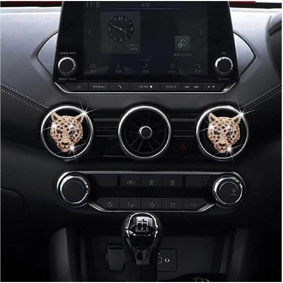 2PCs Golden Bling Leopard Air Freshener Vent Clip Rhinestone Car Decoration Interiors Accessory