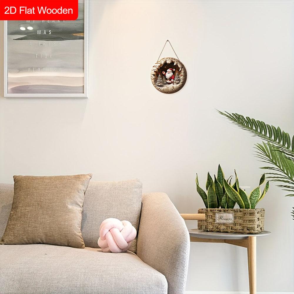 Wooden Christmas Sign with Santa Claus Pattern - Navidad Round Sign for Christmas Tree, Front Door, Wall Decor - Ideal Christmas Decoration