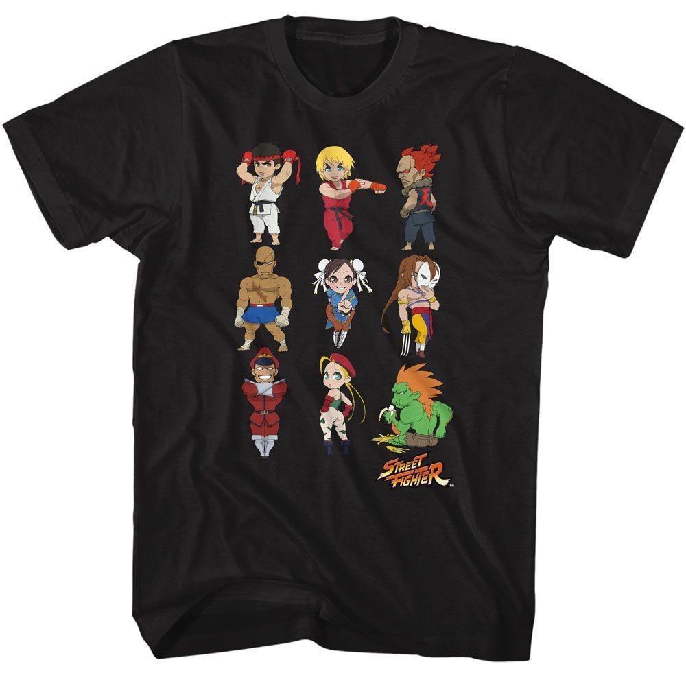Street Fighter Chibi Characters Stacked Black Gaming Shirt