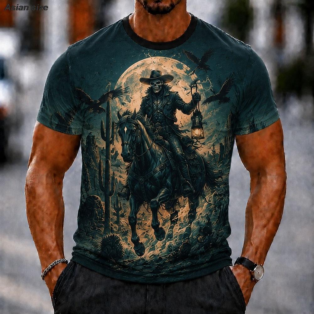 Halloween Men's Skull Bone T Shirt Short Sleeve 3D Print Crew Neck Gothic Street Dark Party  All Seasons Clothing