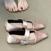 Temperament Satin Single Shoes Spring New Square Head Shallow Mouth Fashion Rhinestone Soft Sole Women's Shoes