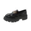 Female Shoes Women Fashion Mary Janes Round Toe Flats Loafers Oxfords Platform Casual Metal Chain Buckle Ladies Heels Black