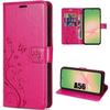 Case for Samsung Galaxy A56 5G - BOOLING - Protection PU Leather Fuchsia Floral Relief Pattern