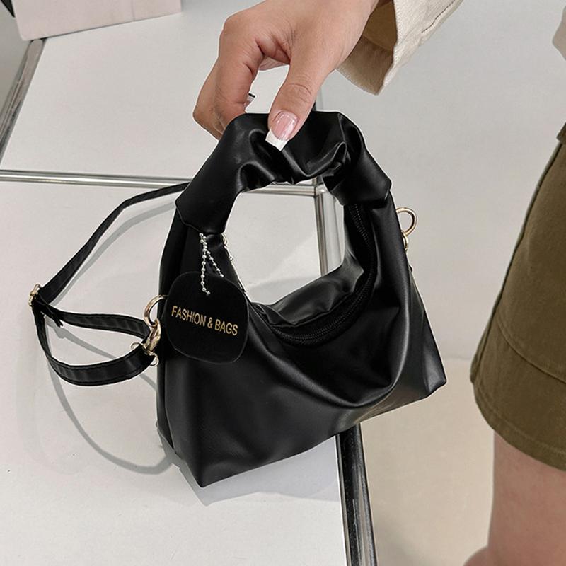 Trendy Casual Women's Handbag PU Wrinkled Bag Shoulder Bag Solid Color Female Hobos Messenger Bag For Outings Shopping