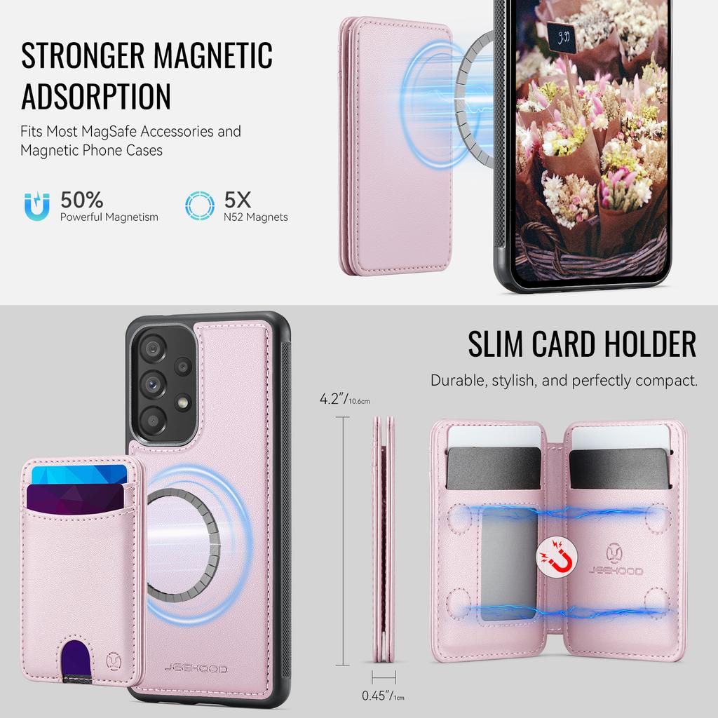For Samsung Galaxy A53 5G Magnetic Case JEEHOOD J10 Leather Back Phone Cover with Detachable Card Holder Kickstand