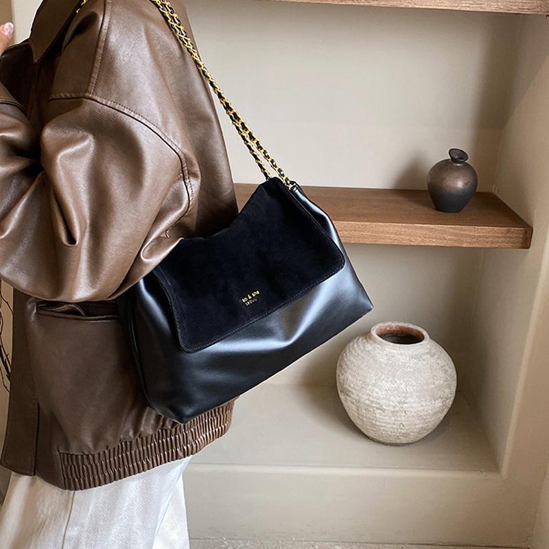 Yogodlns Мягкая сумка-тоут из ПУ кожи Новая женская сумка с золотыми цепочками Высококачественная Вместительная сумка на одно плечо Однотонная Универсальная сумка кроссбоди