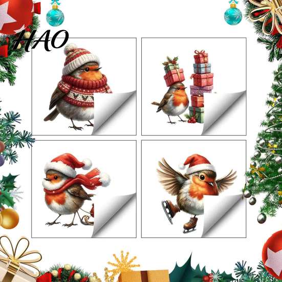 Xmas Party Glass Art Christmas Window Static Sticker, Decorative Reusable Redbreast Decal, PVC Festive Indoor Outdoor Graphics Holiday Cling for Home
