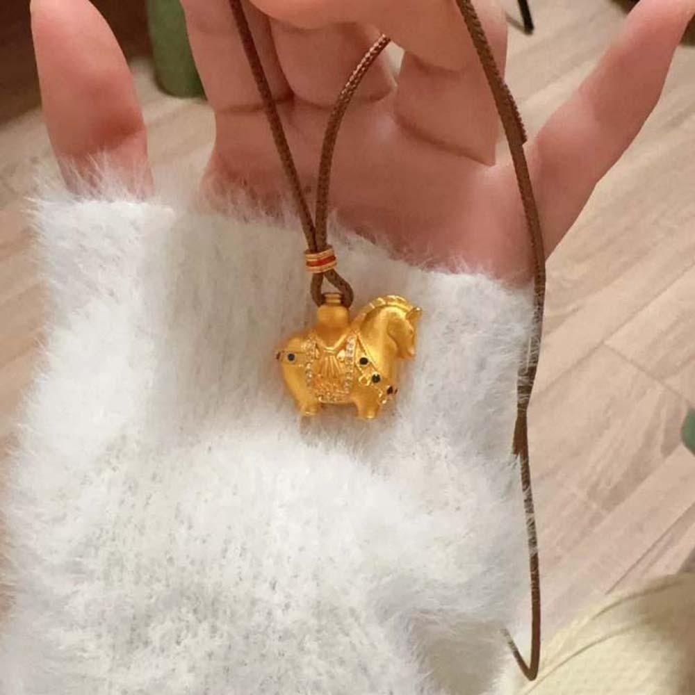 Orichalum Plating Zodiac Horse Necklace Luxury Golden Horse Pendant  Wedding Gifts