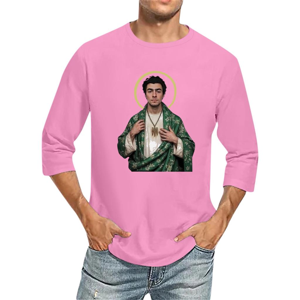 Мужская футболка с круглым вырезом и рукавом семь четвертей, мужская повседневная свободная футболка с рукавом семь четвертей