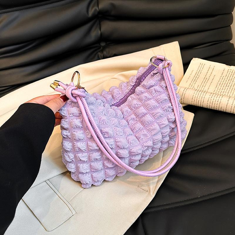 Canvas Wrinkle Bag for Women Shoulder Bags Pleated Bubbles Handbags Padded Casual Underarm Quilted Bag Tote Cloud Bag Purse