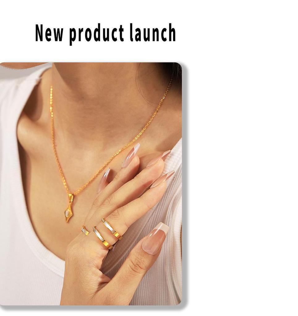 Four-Pointed Star Cat's Eye Stone Pendant & Seashell Ring Titanium Steel Clavicle Chain Set