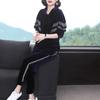 Women's Autumn 2023 Golden Velvet Two-Piece Set: Loose Long Sleeve Sweatshirt & Casual Pants for Middle-Aged Moms