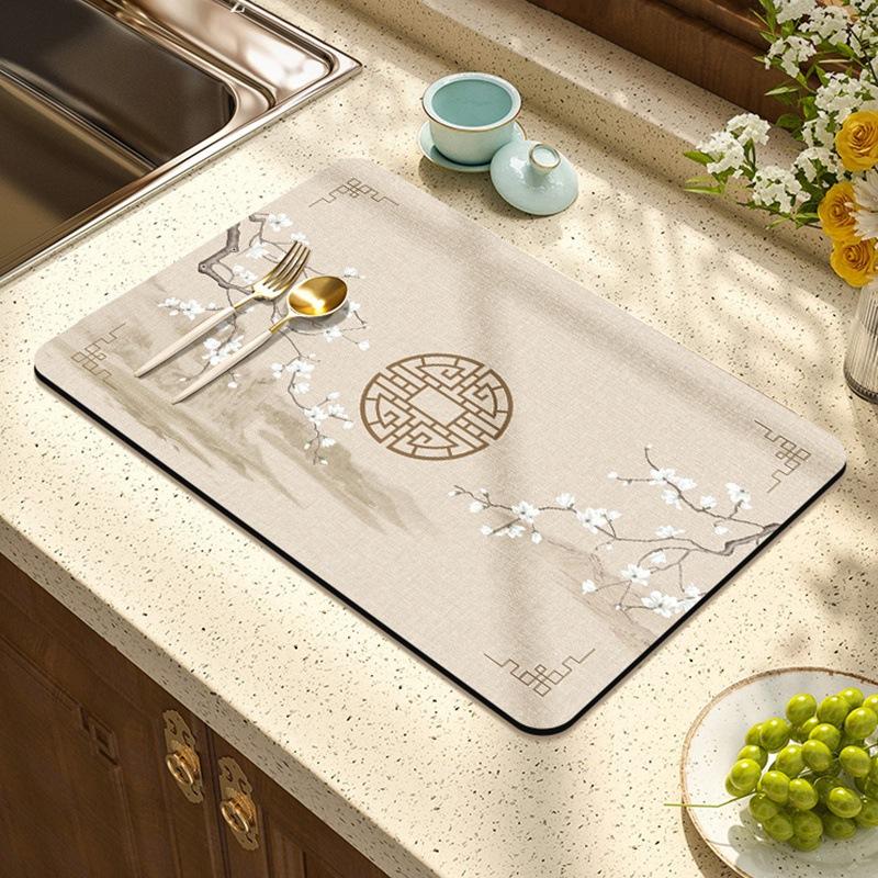 New Chinese Kitchen Countertop Absorbent Dish Drain Mat French Diatomaceous Mud Table Top Coffee Machine Insulated Bar Mat
