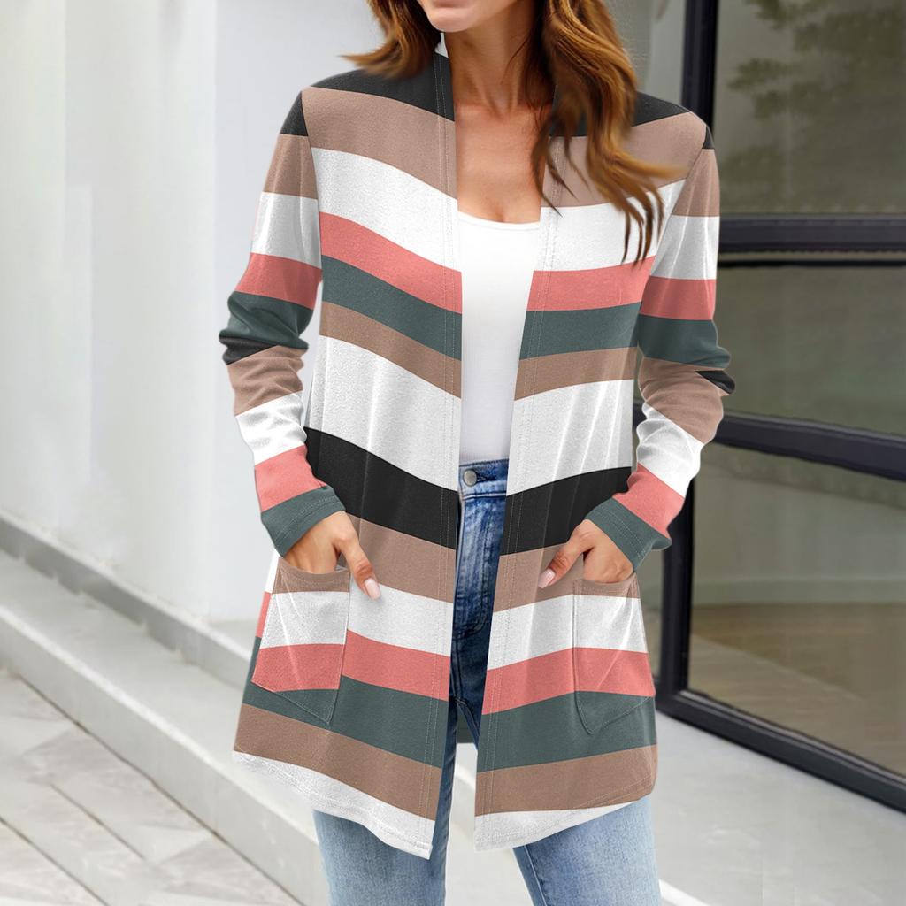 Женские легкие кардиганы с открытой передней частью, с длинными рукавами, повседневные, свободные, тонкие кардиганы с карманами