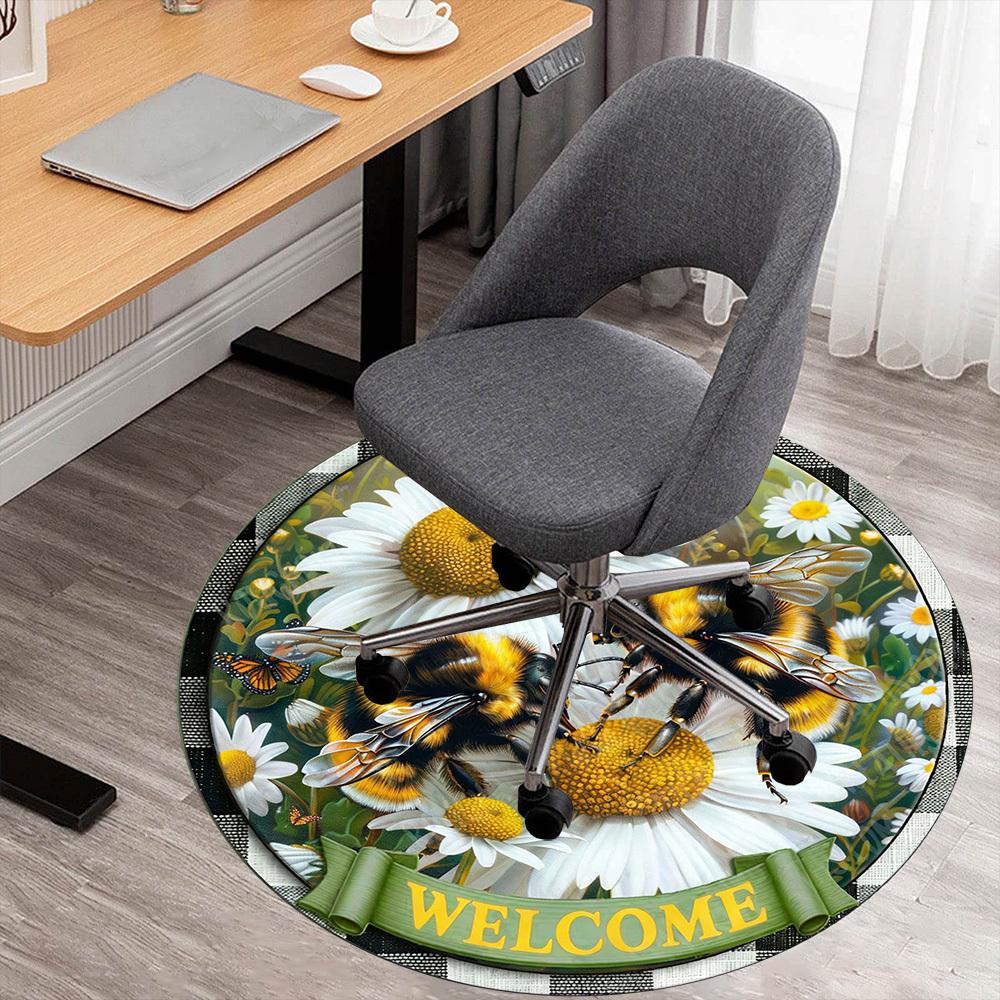 1PC Bumblebee Welcome Office Round Area Rug, Under Office Chairs Bedroom Living Room Home Decor, Carpet for Office -1110055