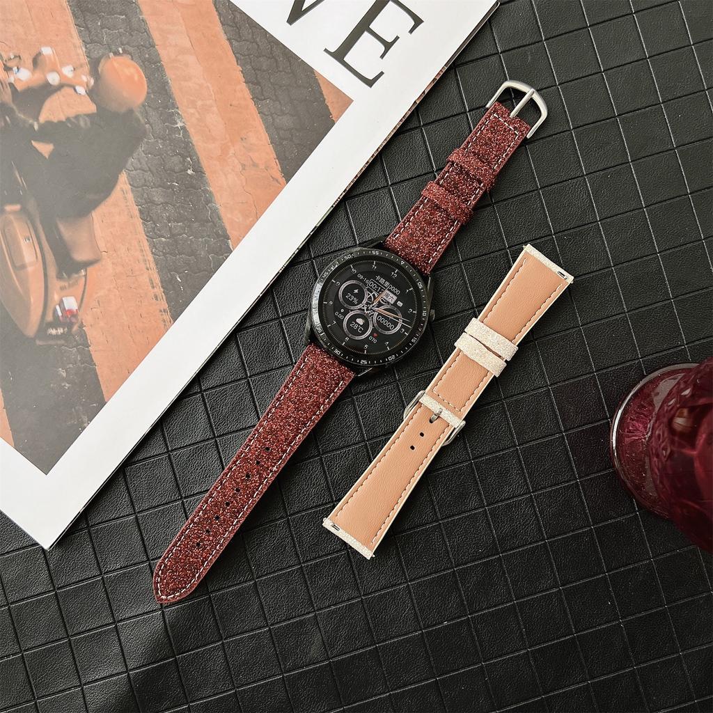 For Huawei Watch GT 5 41mm Adjustable Strap 18mm Glitter Leather Watch Band