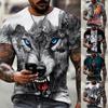 Men's Fashion 3D Wolf Print T-shirt Casual Loose Short Sleeve T-shirt Men's Sweatshirt Tops