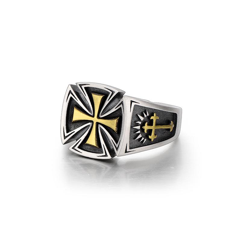 Ретро Кольцо Croix De Guerre Регулируемое Открытое Для Мужчин Медь Панк Готика Ручная Работа Унисекс Рок Украшение Аксессуар Крест