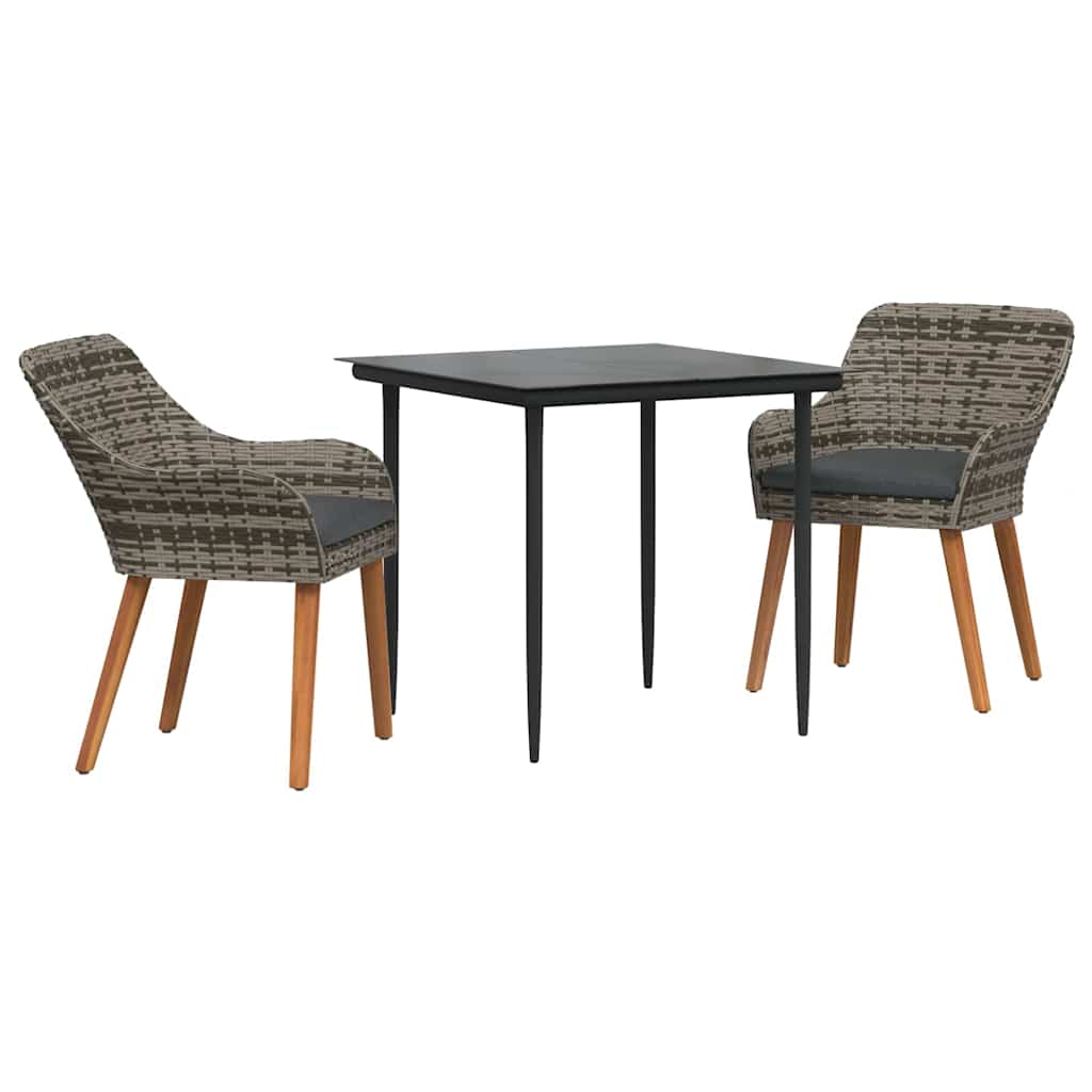 Garden Dining Set with Cushions 3 pcs Grey Poly Rattan