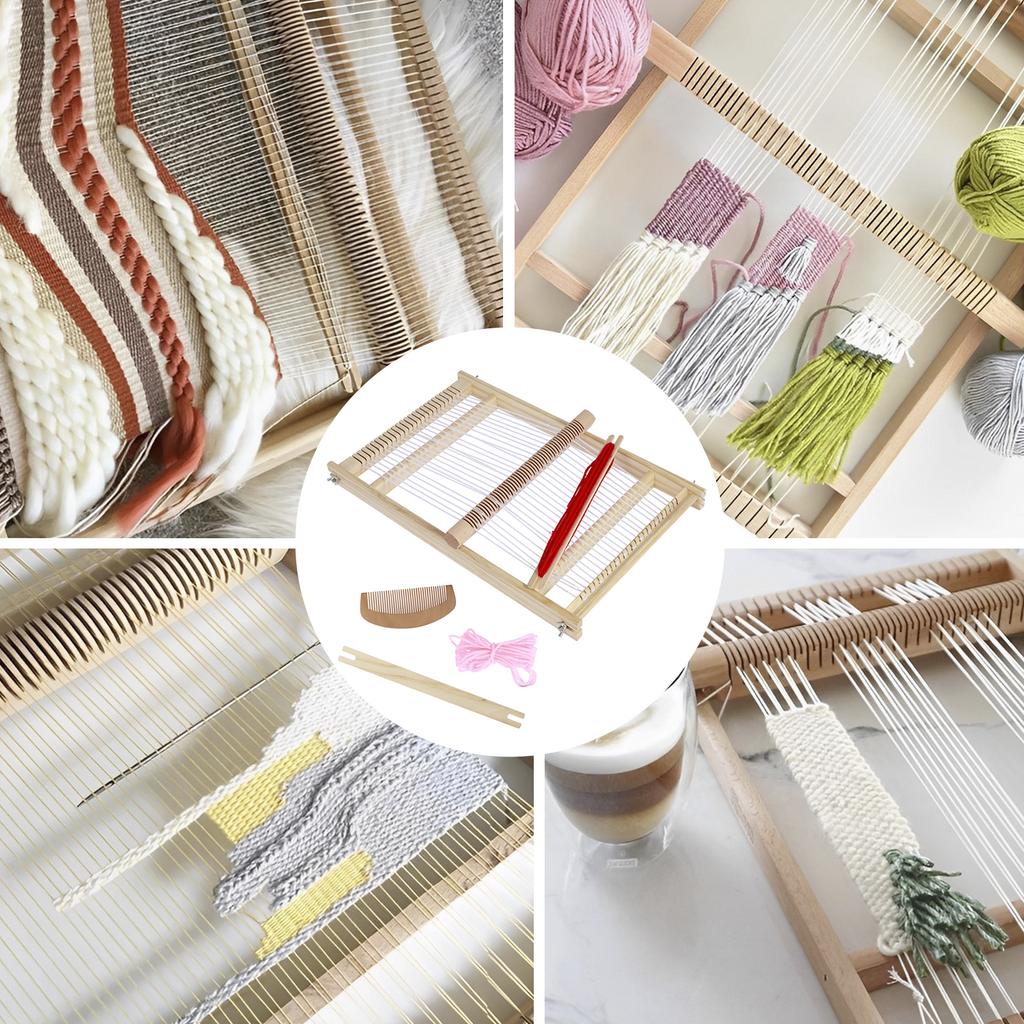 Деревянный ткацкий станок Набор Рама с 3 цветами пряжи Деревянный гребень Моталка Ручной ткацкий станок Земляной Набор для гобеленов для начинающих