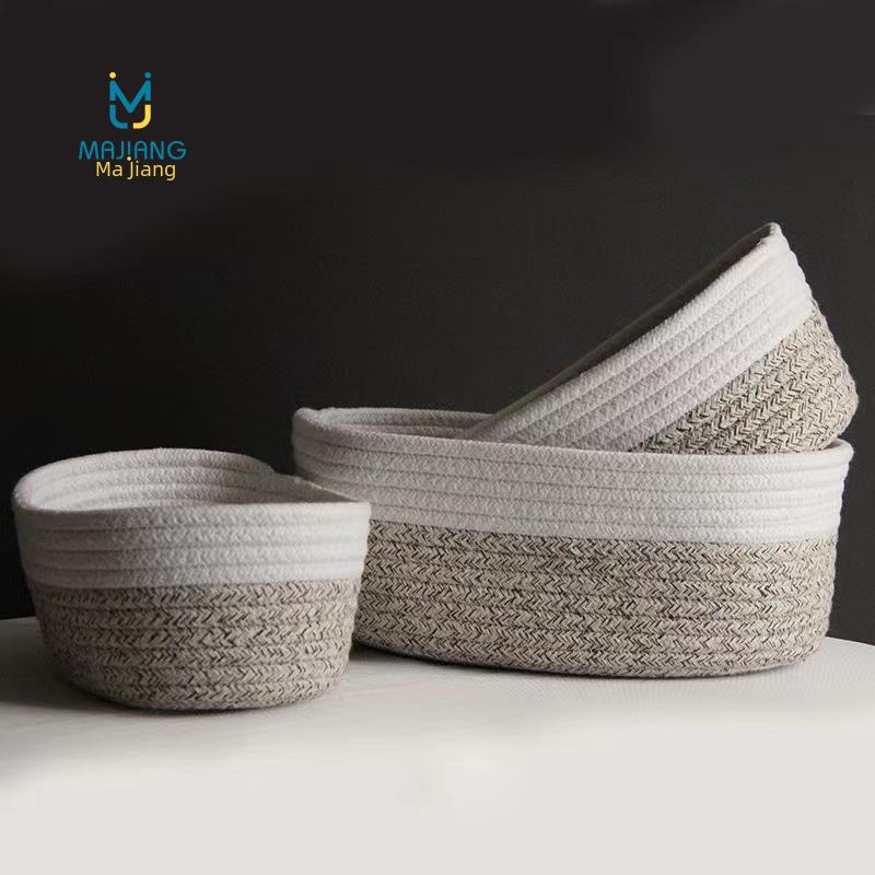 Современная настольная корзина для хранения из хлопковой веревки - плетеная пенька для всякой всячины и косметики