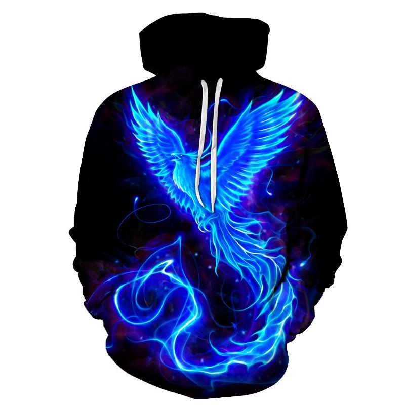 Popular 3D Men's Hooded Hoodie with Digital Printing Flame Phoenix Series Hoodie Loose and Versatile Top