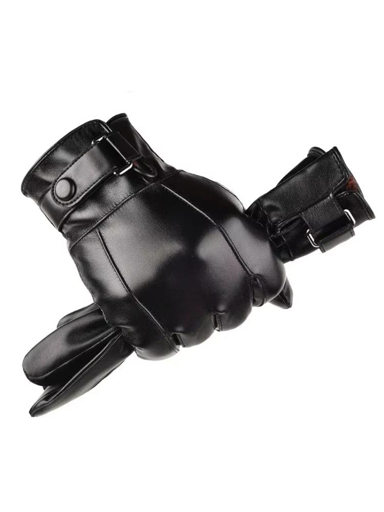 Зимние перчатки для мужчин Перчатки из натуральной кожи Уличные велосипедные Черные из натуральной овчины Сохраняют тепло Водительские Мотоциклетные Ветрозащитные перчатки