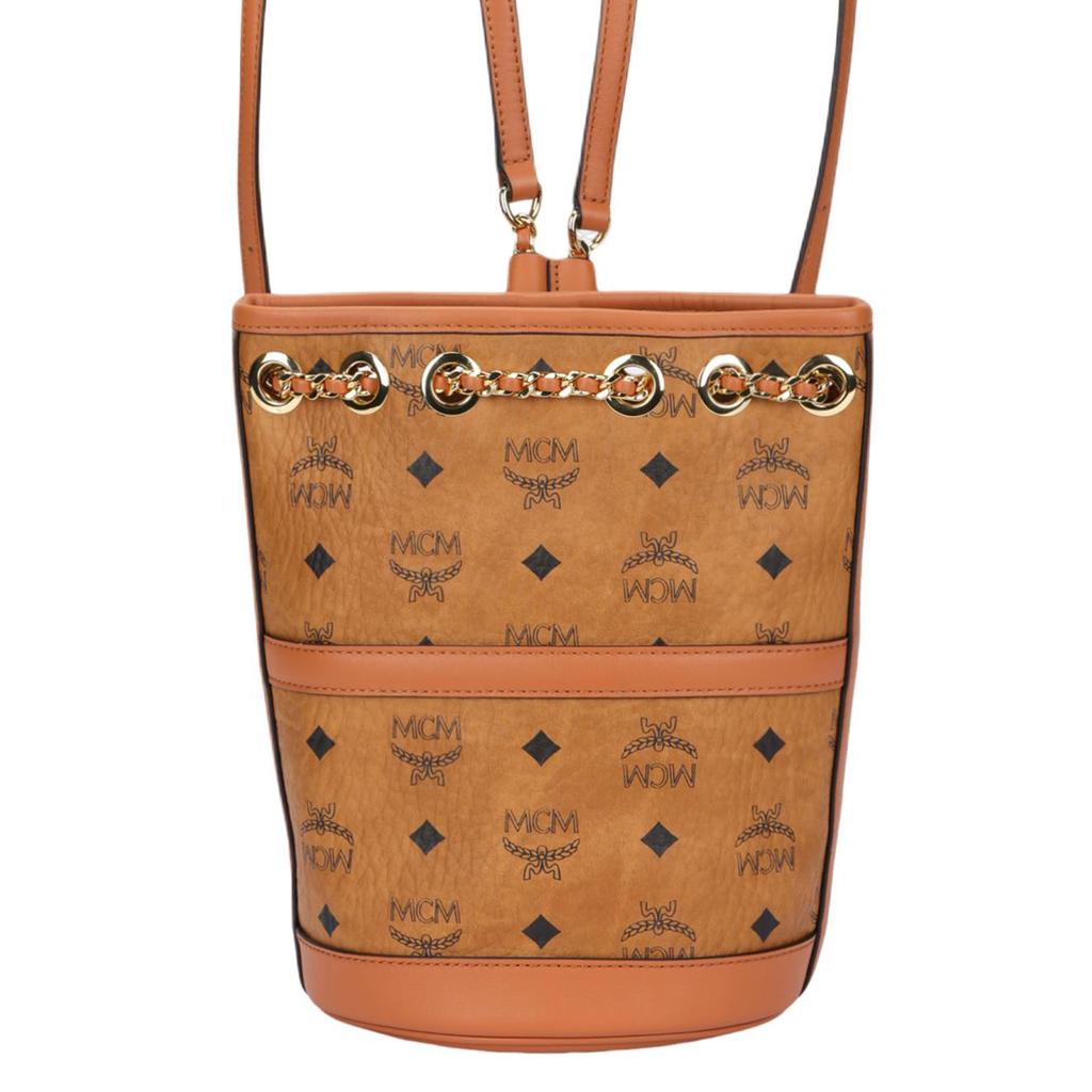 MCM Aren Solid Color Classic Logo Drawstring Closure Bucket Backpack Mini Women backpack Brown MWKDATA01CO001