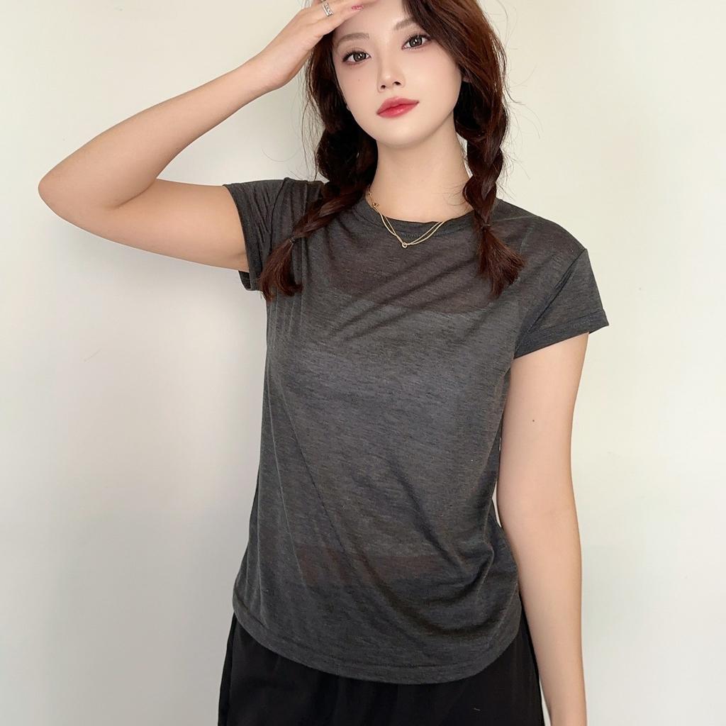 O-Neck Short Sleeve Tshirts Slim Fit Solid Color Summer Thin T-shirt Woman Bottomed Tee Tops All Match