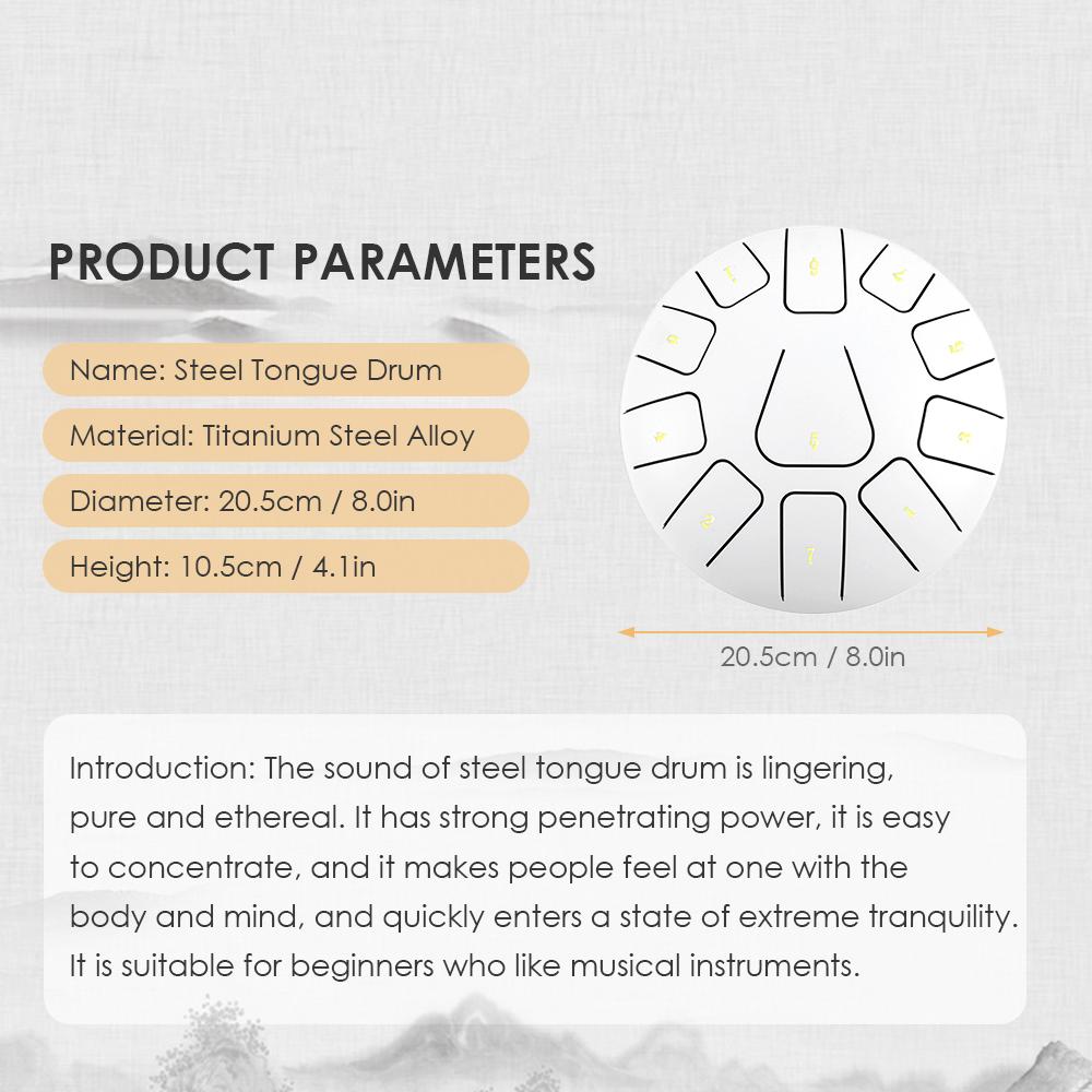 8-дюймовый стальной барабан для языка, 11 нот, хэндпан-барабан с барабанным молотком, перкуссия для ударных инструментов