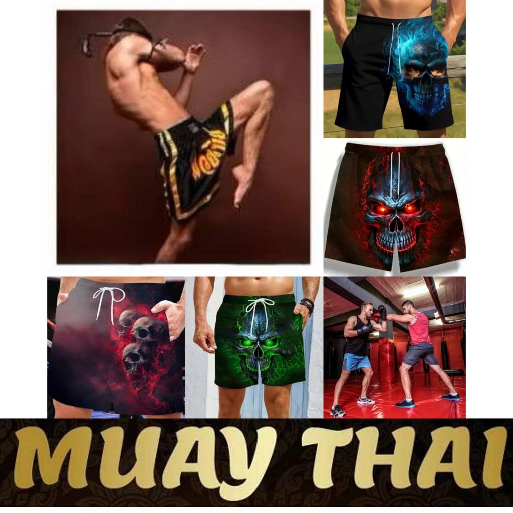 Vintage Skull Ghost Boxing Muay Thai Kickboxing Shorts Pants 3D Print Training Unisex Men Women Quick Dry Fitness Gym Sport Workout Casual Streetwear