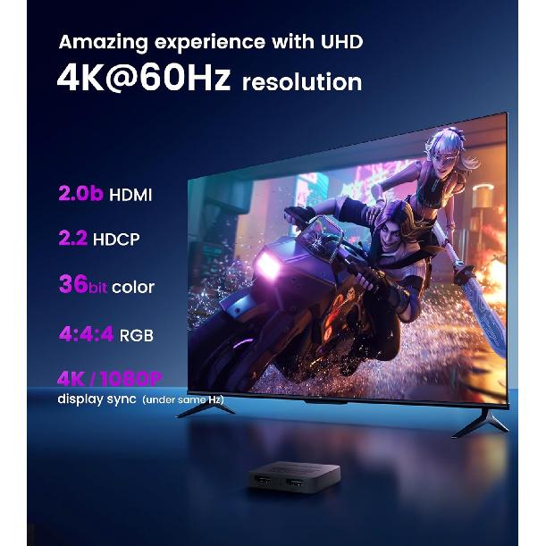 Avedio links HDMI Сплиттер 4K@60Гц, HDMI Сплиттер 1 вход 2 выхода, HDMI Сплиттер только для 2 одинаковых экранов (зеркальные экраны), Поддержка 3D Dol-by Vision Atmos