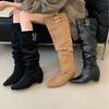 Suede pile boots women's autumn and winter new knee high knight boots inner height increase western cowboy boots
