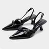 French Temperament Black Bag Head Casual Sandals 2025 Summer and Autumn Fashion Outer Wear Cat Heel One-word Buckle High Heels Women