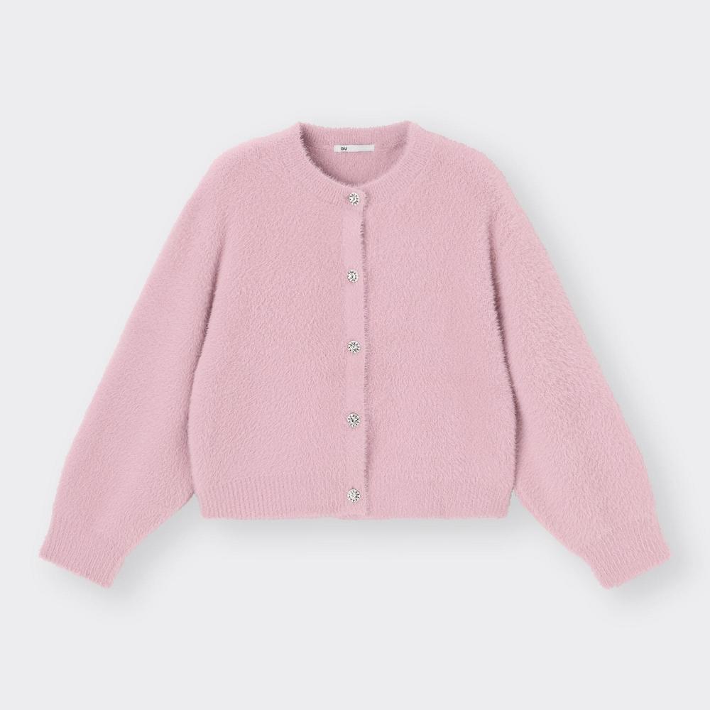 GU by Uniqlo Girls Shaggy Knit Bijou Button Cardigan