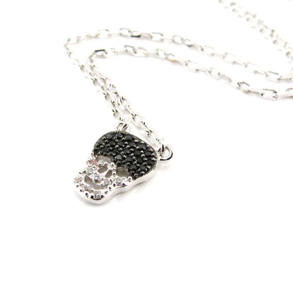 Les Trésors De Lily [J0860] - Silver Necklace 'Skull' Black White (rhodium-plated) - 10x7 Mm