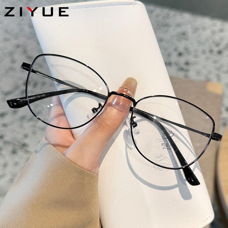 New retro metal oval glasses frame small fresh anti-blue flat glasses girls plain makeup trendy glasses frame men