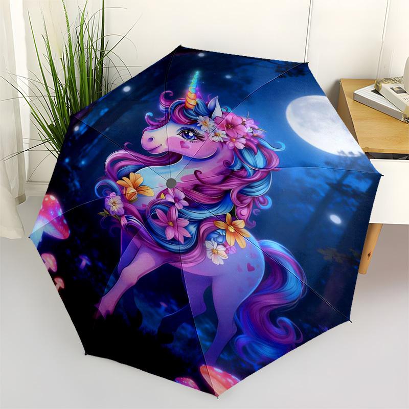 1pc Unicorn Fantasy Forest Moonlight Umbrella with Plastic Handle,Suitable for All Seasons Home Travel Outdoor Umbrellaptys31096
