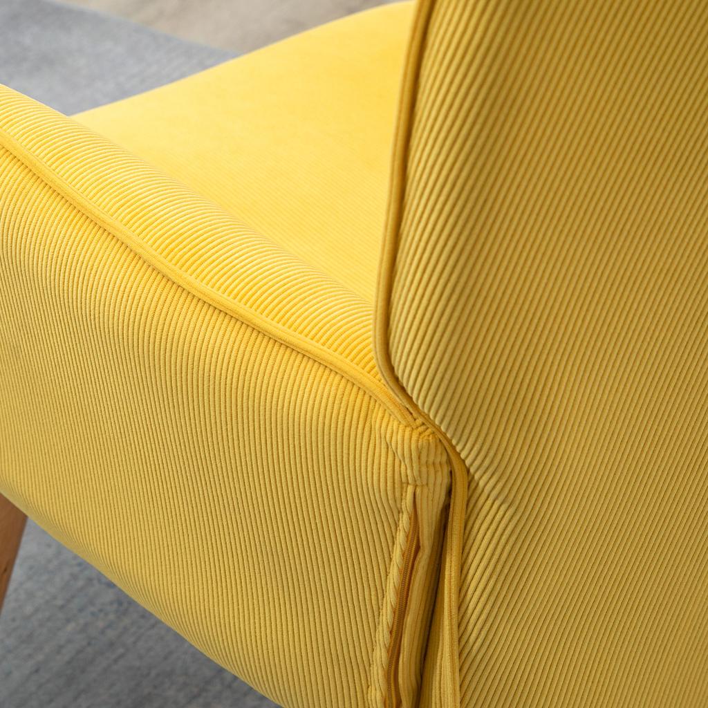 Accent Chair With Ottoman Relax Chair In Corduroy Look Armchair With Wooden Legs For Living Room Yellow