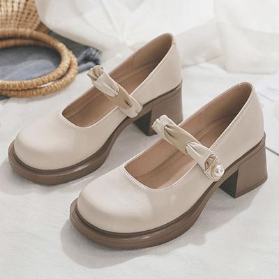 Женская летняя обувь в японском стиле Лолита Туфли для женщин 2024 Туфли-лодочки на квадратном каблуке с круглым носком Туфли Мэри Джейн на платформе Готический жемчуг