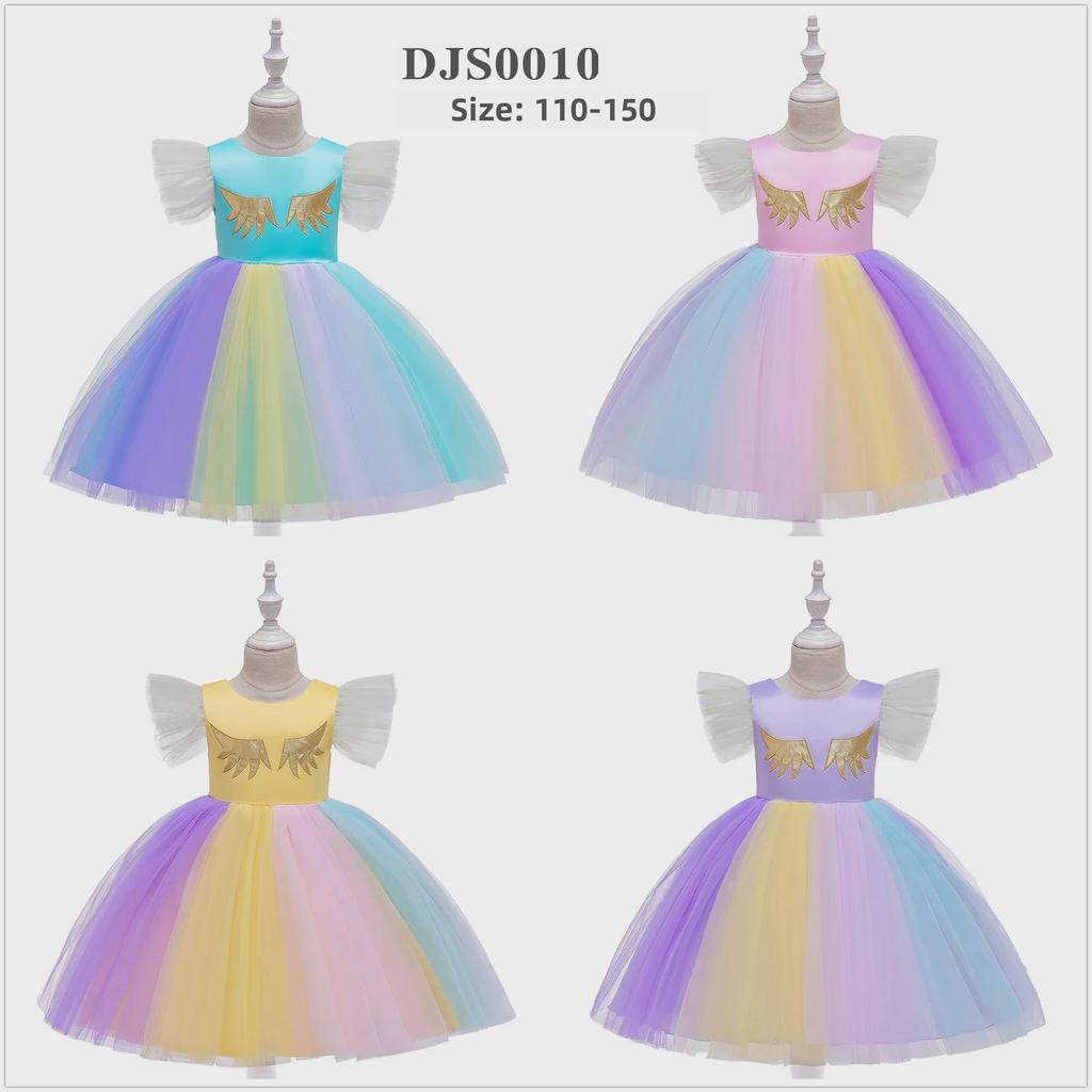 "2023 Christmas Unicorn Princess Dress for Girls, Mesh Rainbow Cotton, Ages 4-12"