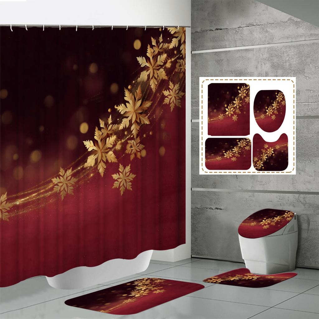 4 ШТ. Наборы штор для душа со шторкой для душа и ковриками, коврик для крышки унитаза, U-образный коврик и коврик для ванной, набор для ванной комнаты с 12 крючками