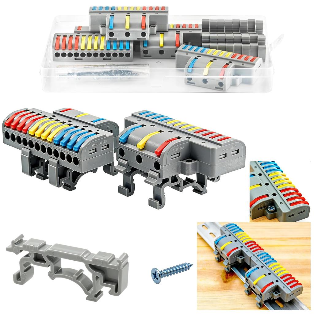 CTRICALVER Набор быстрозажимных электрических клемм 14AWG Штыревой Монтаж на DIN-рейку Совместимый 2,5 мм², 3-12 Контактов, 4 шт. - &
