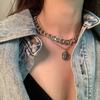 Retro Portrait Exaggerated Necklace Double Layer Chain Hip Hop Necklace Short Clavicle Chain Women's Necklace
