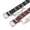 Womens Faux Fashionable Leather Belt With Chic Double Row Eyelets Chain And