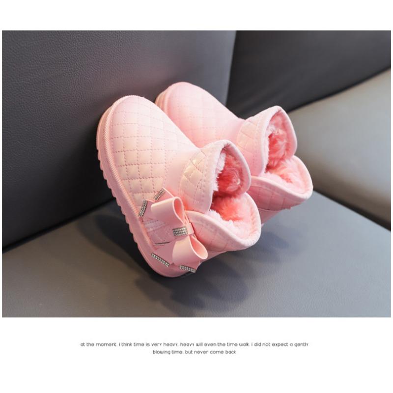 Зимние ботинки для девочек с шерстяным утолщением, водонепроницаемые, нескользящие, детские хлопковые туфли, осенне-зимняя новая теплая обувь для малышей, детская обувь