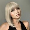 Light Blonde Synthetic Wigs with Bangs Short Straight Bob Hair Wig for Women Cosplay Daily Natural Hair Heat Resistant Fibre Wig