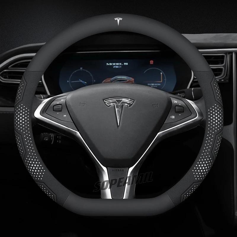 TDMC1 Для Tesla Roadster Model 3 Model Y Model S Model X Автомобильная Кожаная Углепластиковая Противоскользящая Защитная Накладка на Руль Аксессуары