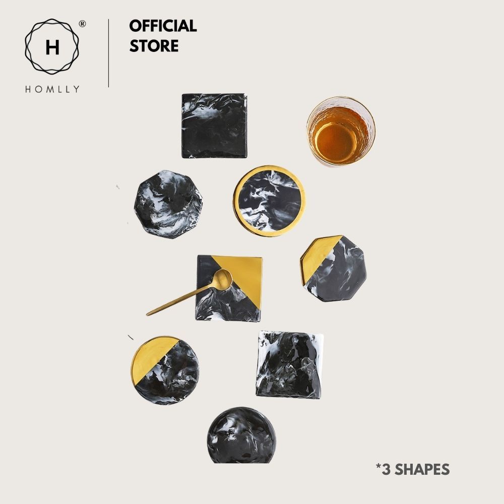 Homlly Tii Gold Marble Coasters (X4PCS)