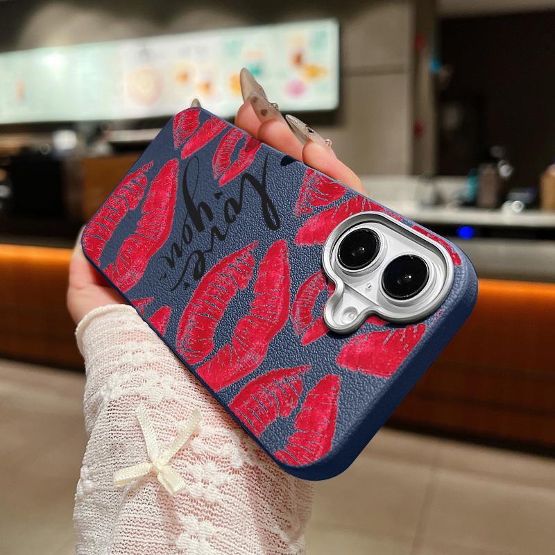 Тонкий чехол для телефона Love Red Lips Pattern из матовой кожи с текстурой для iPhone 16 Pro Max 15 14 Pro 13 12 11, противоударный защитный чехол для объектива из ТПУ с мягким бампером